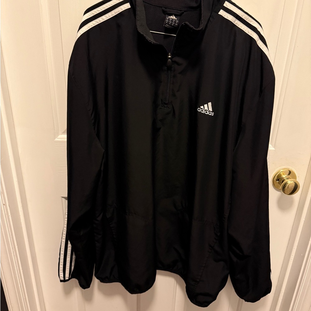 Adidas Black Windbreaker with Signature Stripes